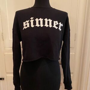 Sinner - Women's Cropped Crewneck by Blackcraft Clothing